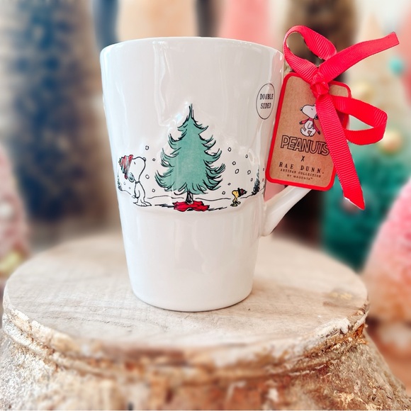 NEW Rae Dunn Snoopy & Woodstock Peanuts Christmas Cheer Tree Mug - Picture 2 of 11